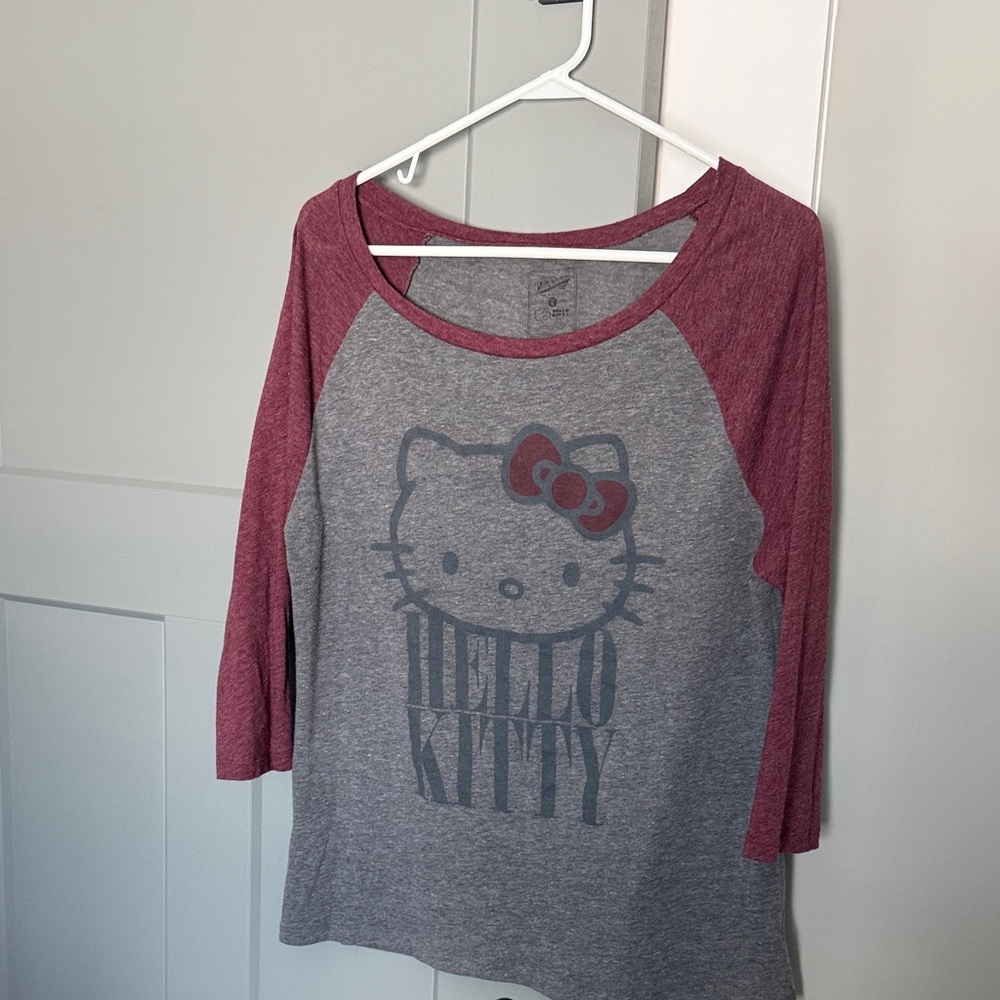 Hello Kitty Burgundy and Gray Long Sleeve Top